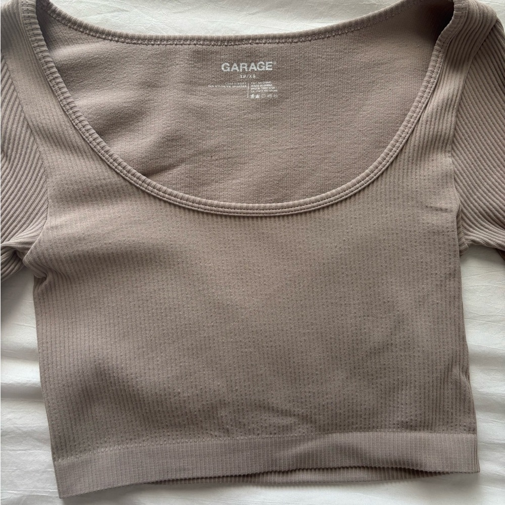 Garage Scoop Neck Ribbed Long Sleeve